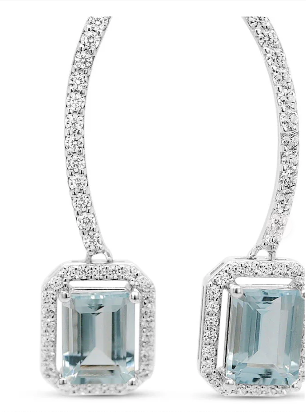 Octagon Aquamarine and Round White CZ / Rhodium Plated Sterling Silver 49.40 cts / 2.75 Gm Earring PJC31628E