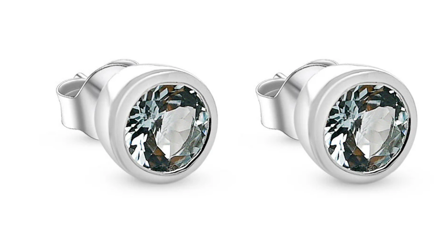 Round Aquamarine 18K 1 MM Rose Metal Plated 925 Sterling Silver 3.80 Cts / 3.75 Gm Earring PJC31576E