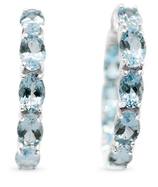 Aquamarine Oval / Rhodium plated Sterling Silver 7.33 cts / 7.16 Gm Earrings PJC6160E