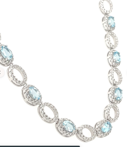 Aquamarine Necklace - 925 Sterling Silver, Rhodium Plated (PJC32775N)