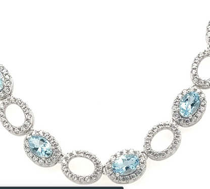 Aquamarine Necklace - 925 Sterling Silver, Rhodium Plated (PJC32775N)