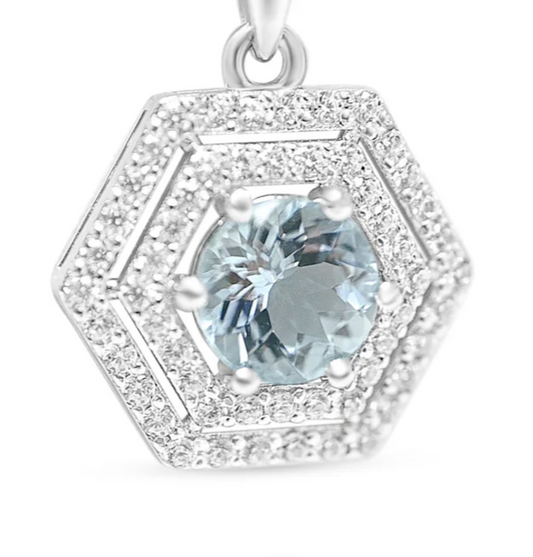 Aquamarine Halo Pendant with 7mm Round Stone - 1.19 Cts (PJC31629P)