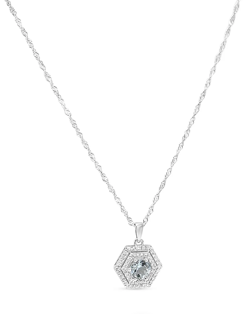 Aquamarine Halo Pendant with 7mm Round Stone - 1.19 Cts (PJC31629P)