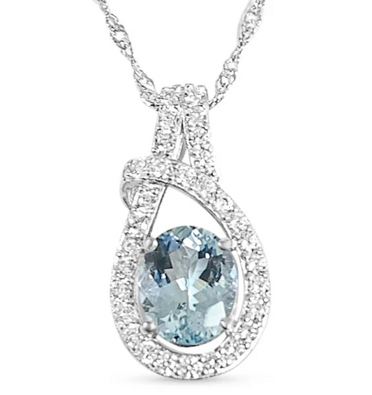 Aquamarine Halo Pendant in Sterling Silver with 1.7 Carats (PJC20963P)