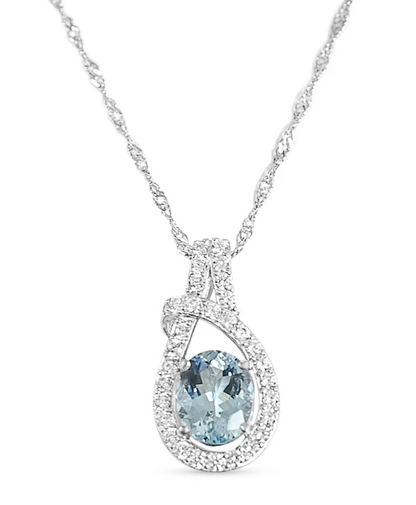 Aquamarine Halo Pendant in Sterling Silver with 1.7 Carats (PJC20963P)