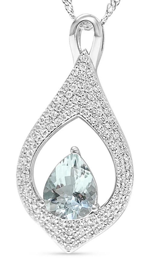 Aquamarine Cluster Pendant - 9 Oval Stones, 4.05 Cts, Rhodium-Plated Sterling Silver (PJC3117P)
