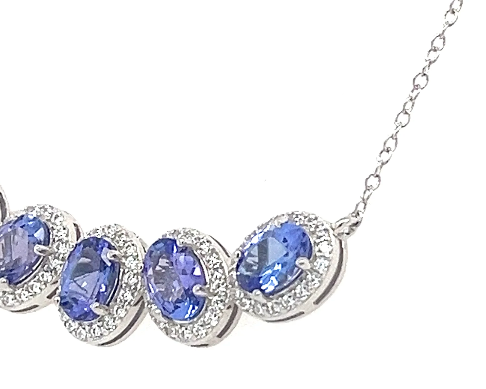 4 Carat Tanzanite Necklace: Oval-Cut, 5-Stone, Rhodium-Plated Jewelry (PJC6816N-E)