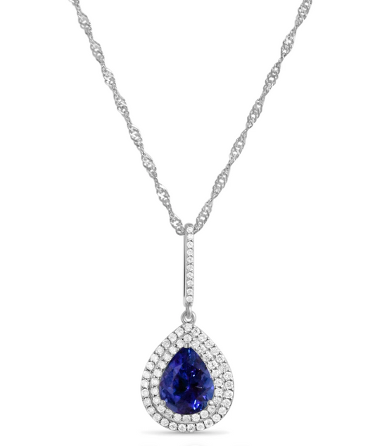Halo Tanzanite Pendant in 925 Sterling Silver - 9x7 mm Pear Gemstone (1 Stone) (PJC31661P)