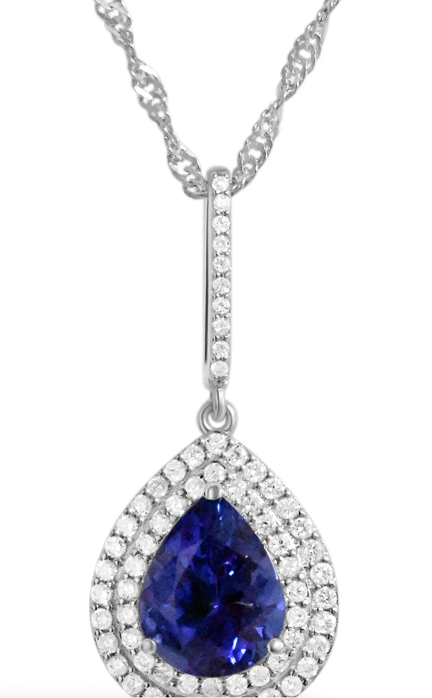 Halo Tanzanite Pendant in 925 Sterling Silver - 9x7 mm Pear Gemstone (1 Stone) (PJC31661P)