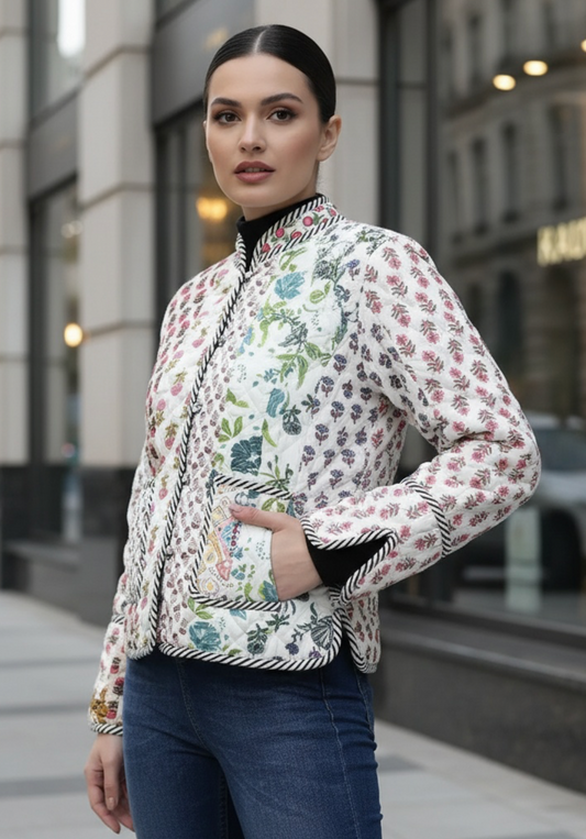 White Patchwork Floral Jacket
