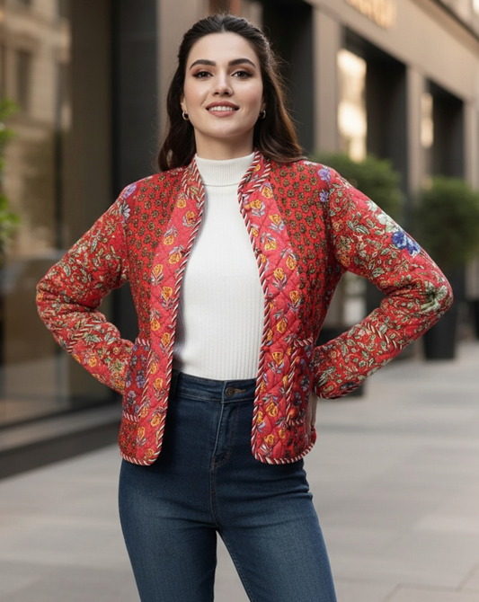 Red Patchwork Floral Jacket