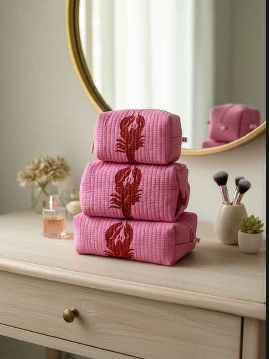 Pink Lobster Toiletry Bag - Set of 3