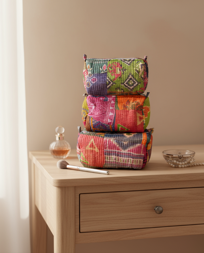 Golden Patchwork Toiletry Bag - Set of 3 