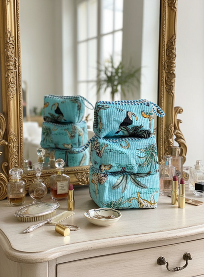 Sky blue Animal Print Toiletry Bag - Set of 3 