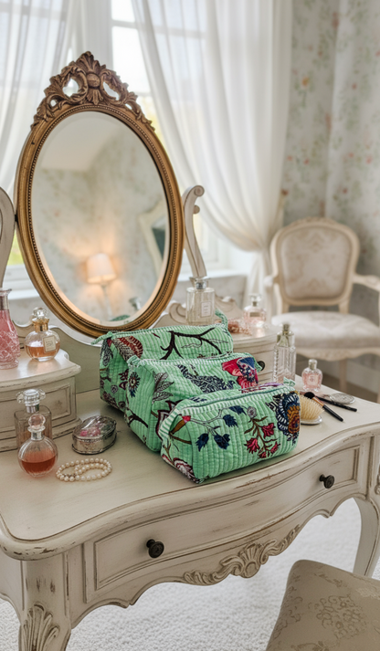 Green Floral Toiletry Bag - Set of 3 
