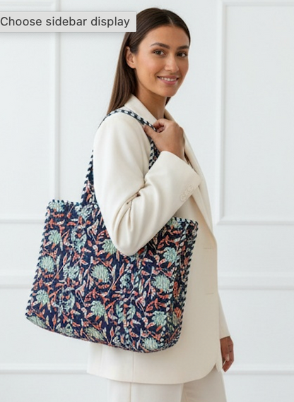 Black Floral Cotton Tote Bag