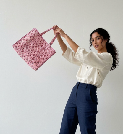 Pink Block Printed Tote Bag