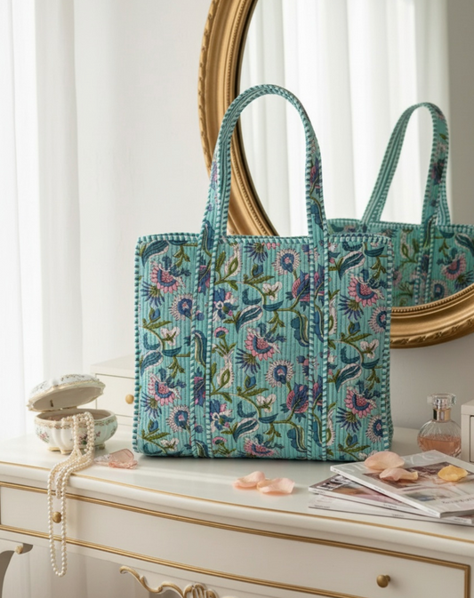 Blue Floral Tote Bag