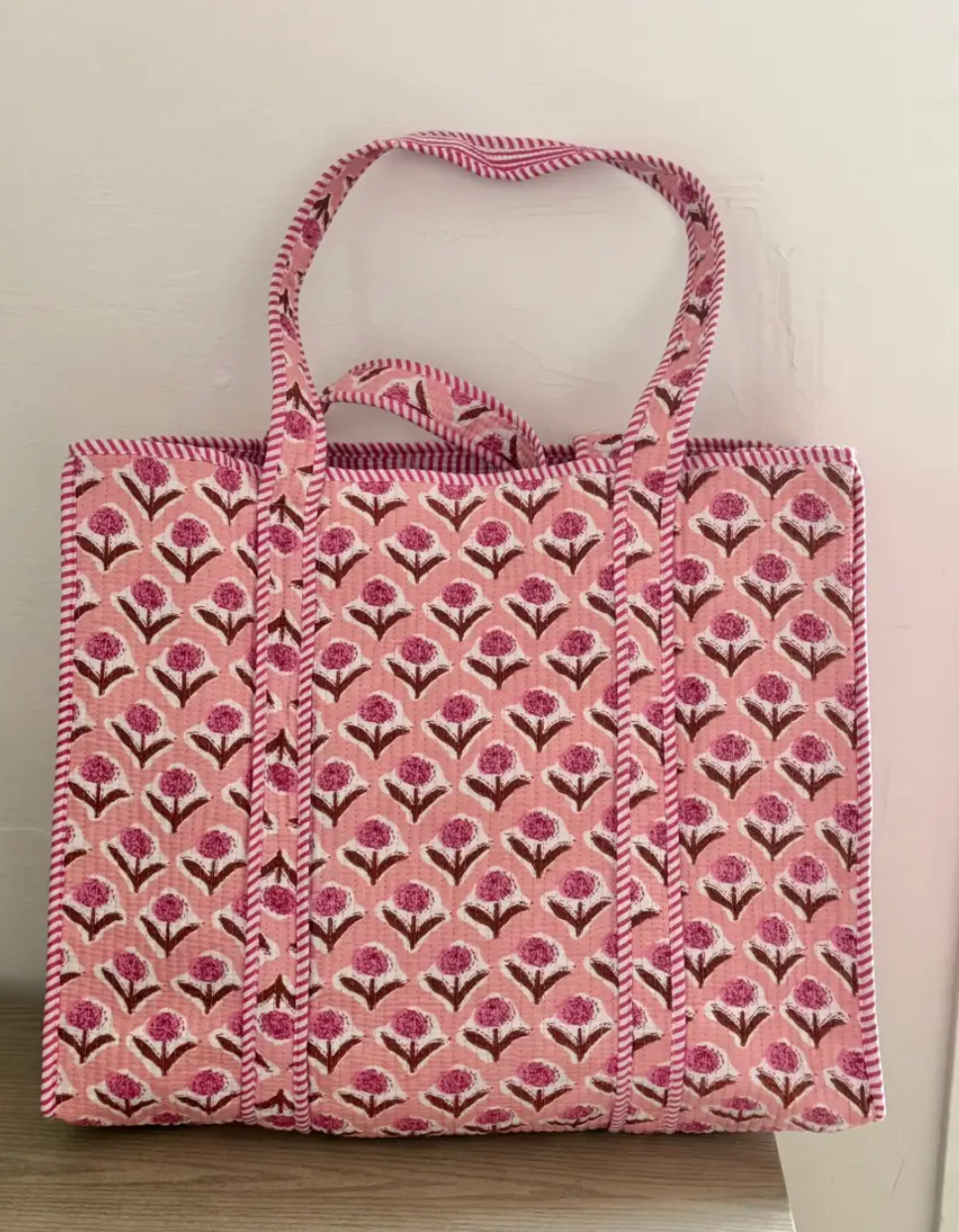 Pink Block Printed Tote Bag