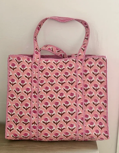 Pink Block Printed Tote Bag