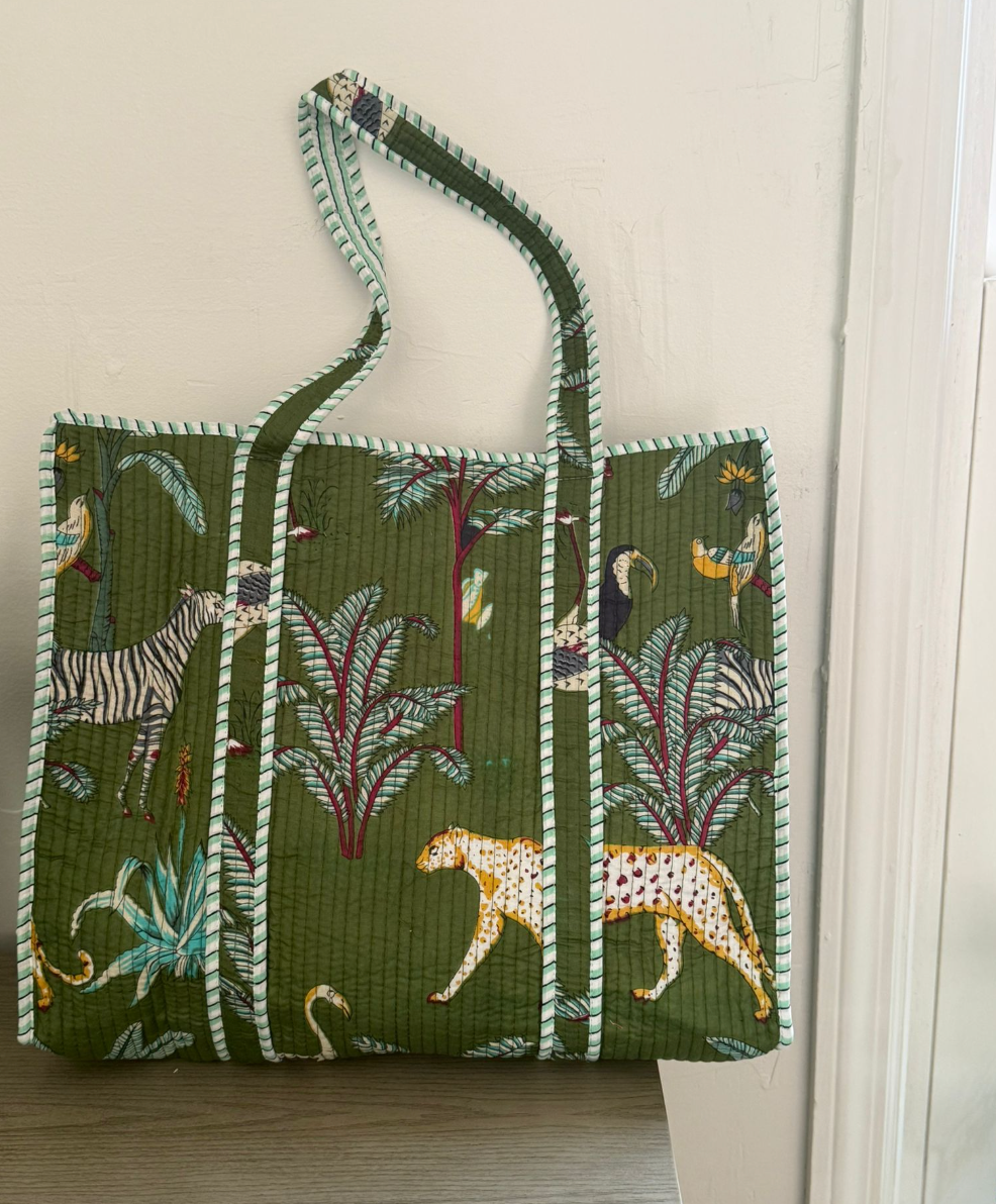 Block Printed Green Tote Bag