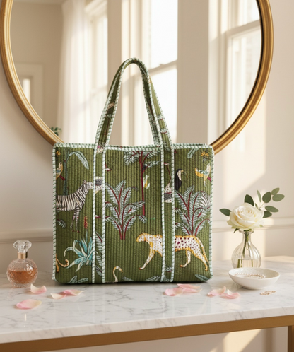 Block Printed Green Tote Bag