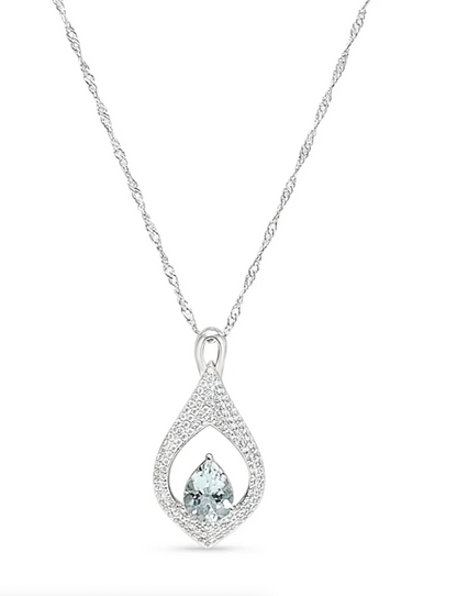 Aquamarine Cluster Pendant - 9 Oval Stones, 4.05 Cts, Rhodium-Plated Sterling Silver (PJC3117P)