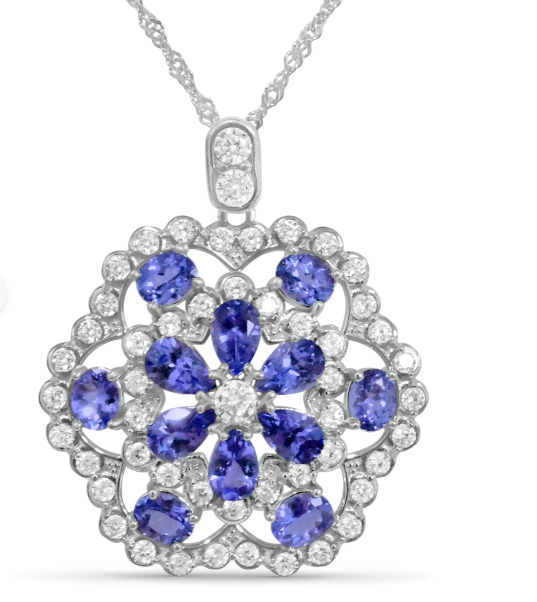 Cluster Tanzanite Pendant with 6 Pear-Shaped Stones in 925 Sterling Silver (PJC31655P)
