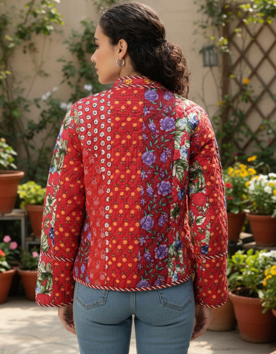 Red Patchwork Floral Jacket