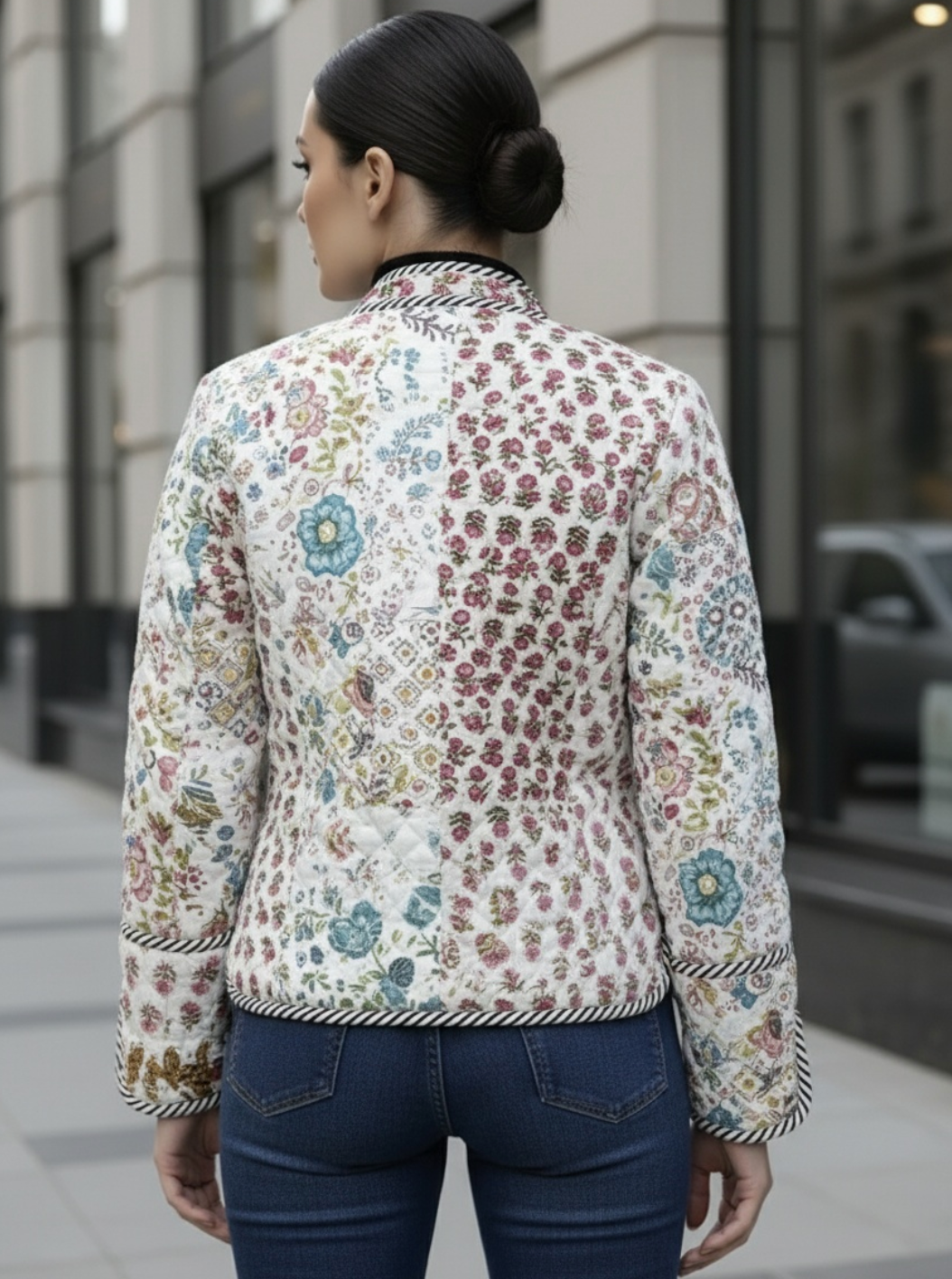 White Patchwork Floral Jacket