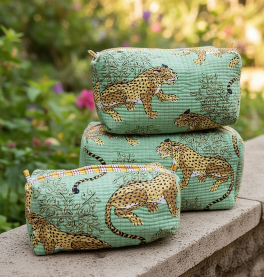 Green Animal Printed Toiletry Bag - Set of 3