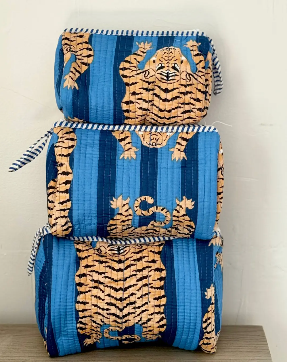 Blue Tiger  Block Printed Toiletry Bag - Set of 3