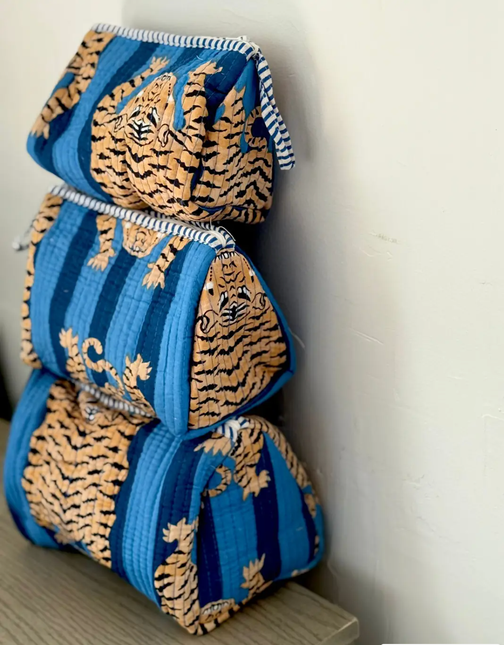Blue Tiger  Block Printed Toiletry Bag - Set of 3