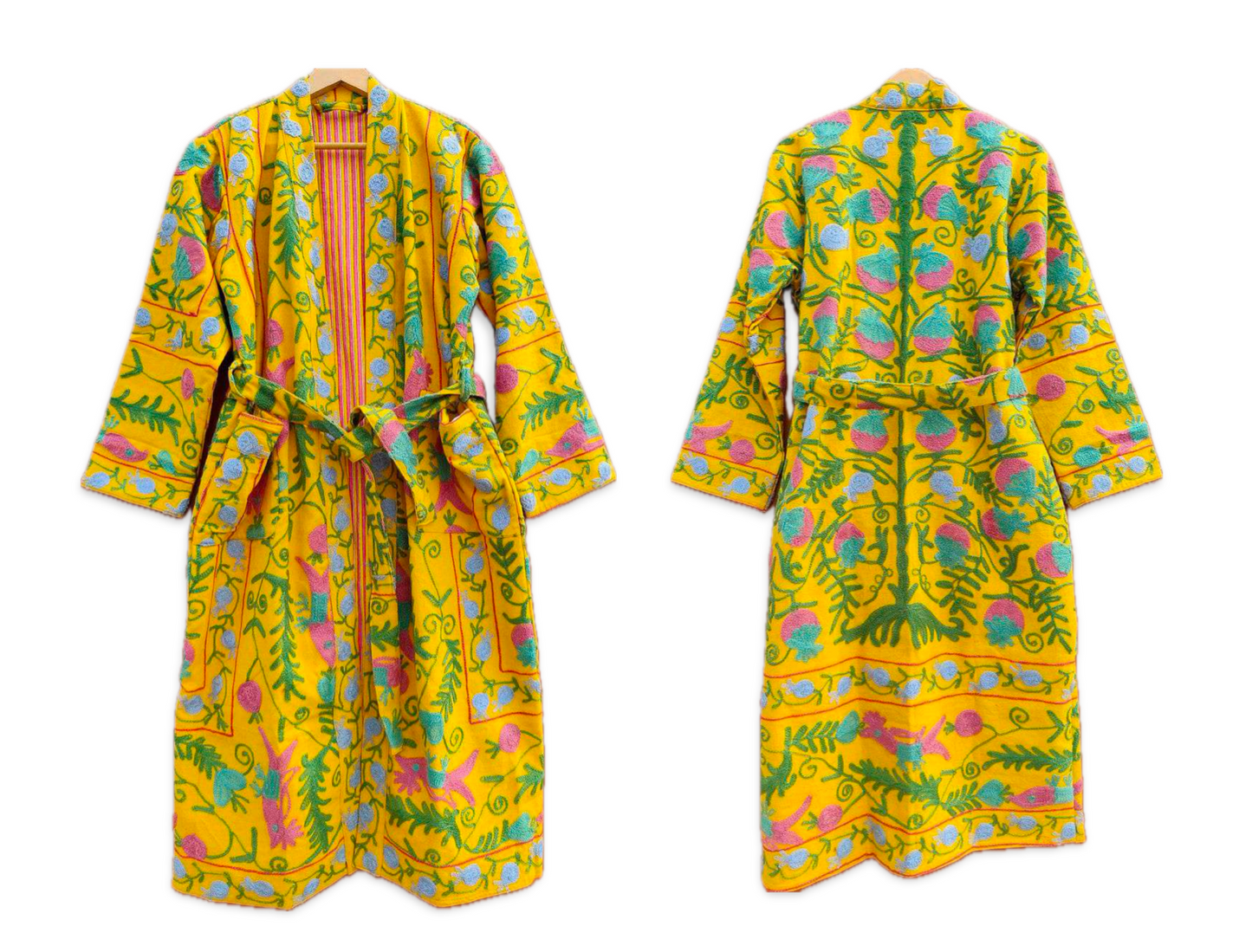Suzani Embroidery Bath Robe in Yellow