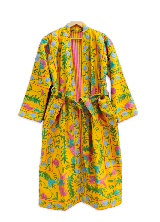 Suzani Embroidery Bath Robe in Yellow