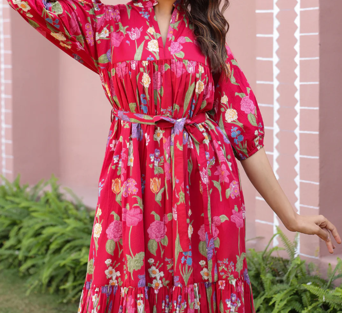Spring Block Print Cotton Dress