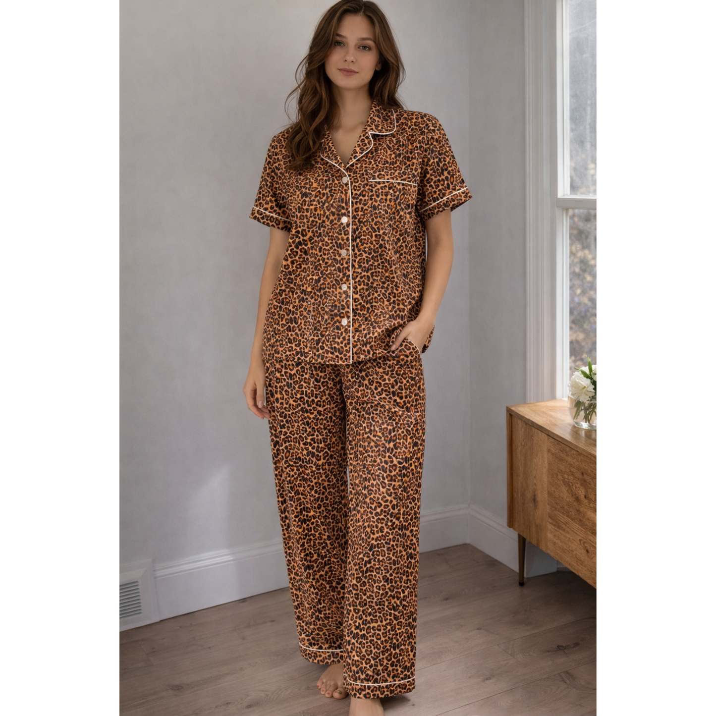 Long PJ Set in Cheetah Chic