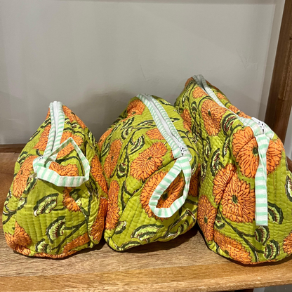Block Printed Toiletry Bag in Yellow Florals - Set of 3