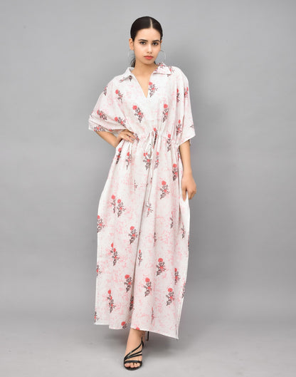 Floral Block Printed Cotton Kaftan - Pink