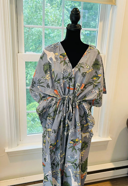 Grey Forest Printed Cotton Kaftan
