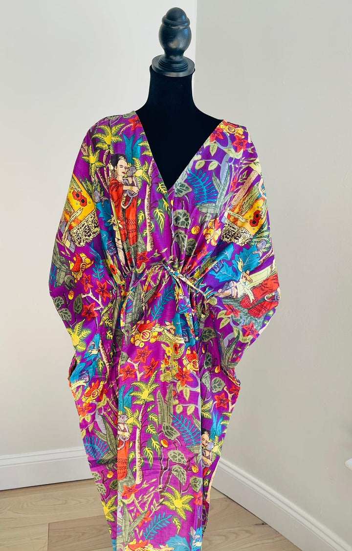 Hand-block Frida Kahlo Print Cotton Kaftan