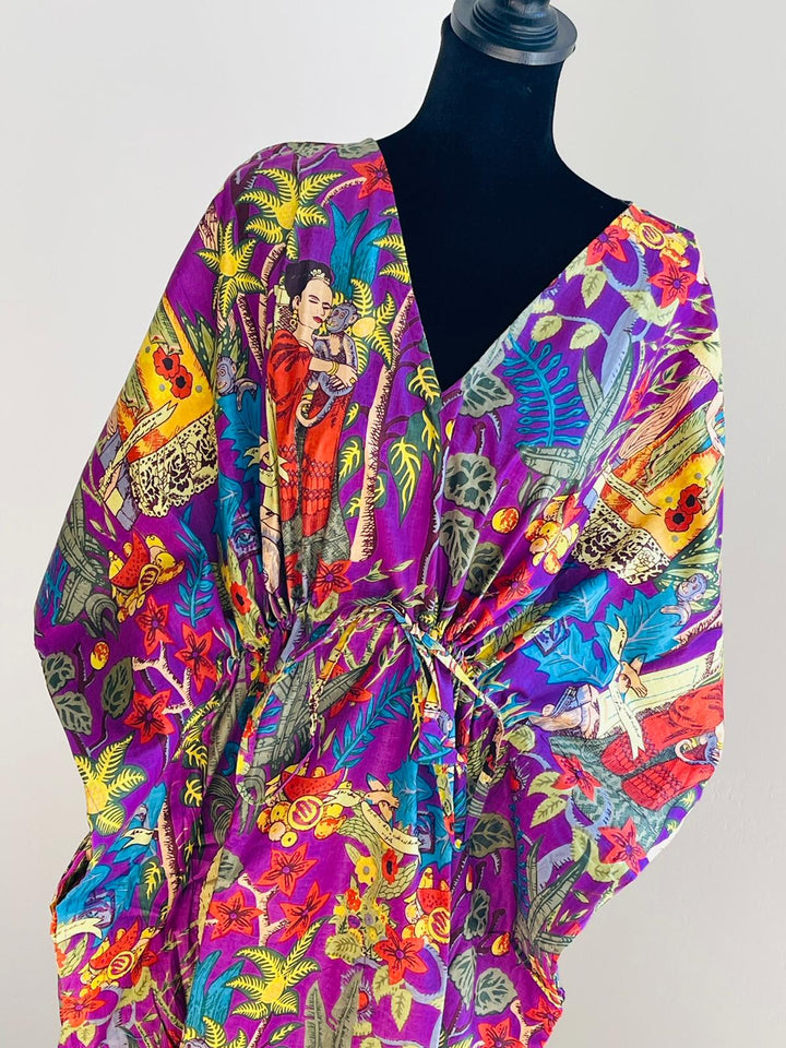 Hand-block Frida Kahlo Print Cotton Kaftan