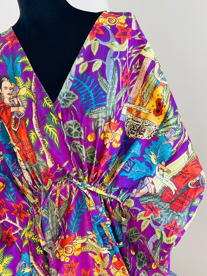 Hand-block Frida Kahlo Print Cotton Kaftan