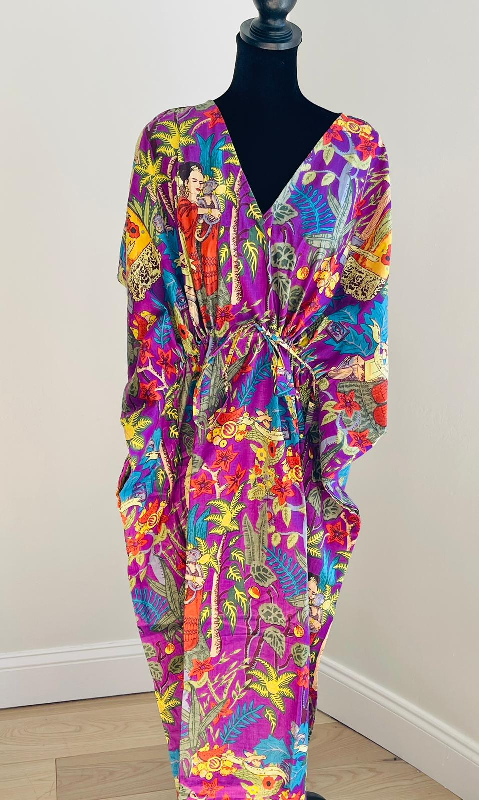 Hand-block Frida Kahlo Print Cotton Kaftan