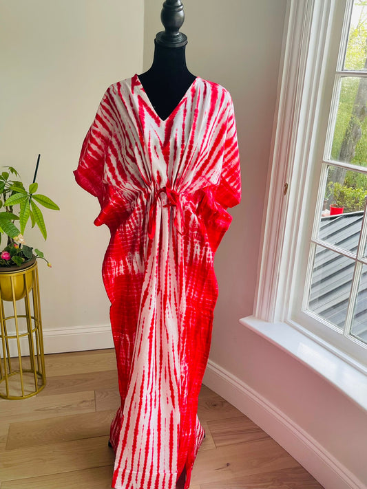 Tie-Dye Cotton Kaftan - Red