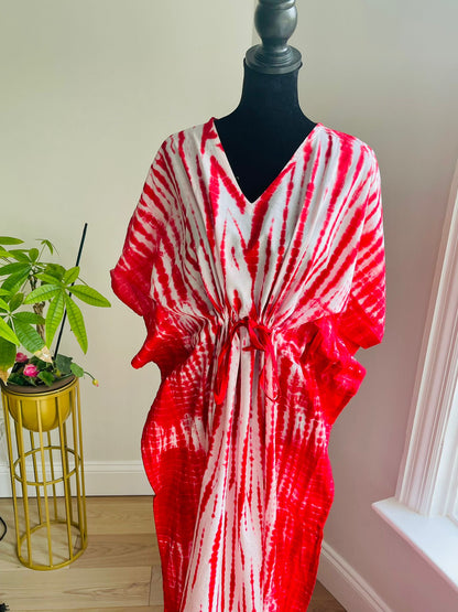 Tie-Dye Cotton Kaftan - Red