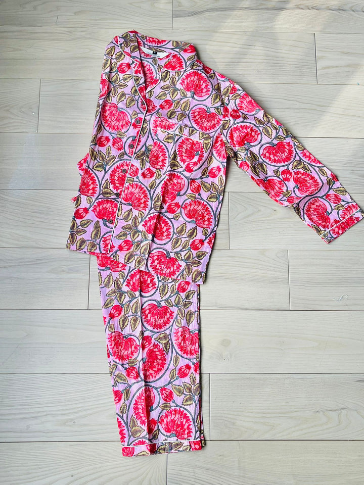 Red Florals Long Pajama Set