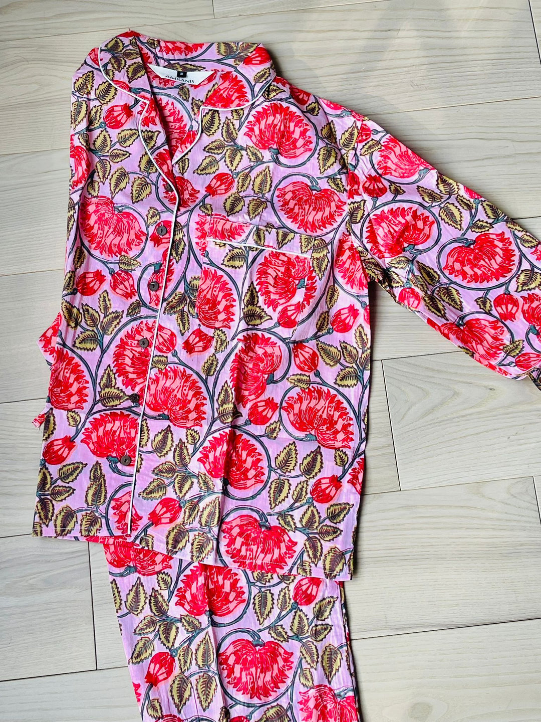 Red Florals Long Pajama Set