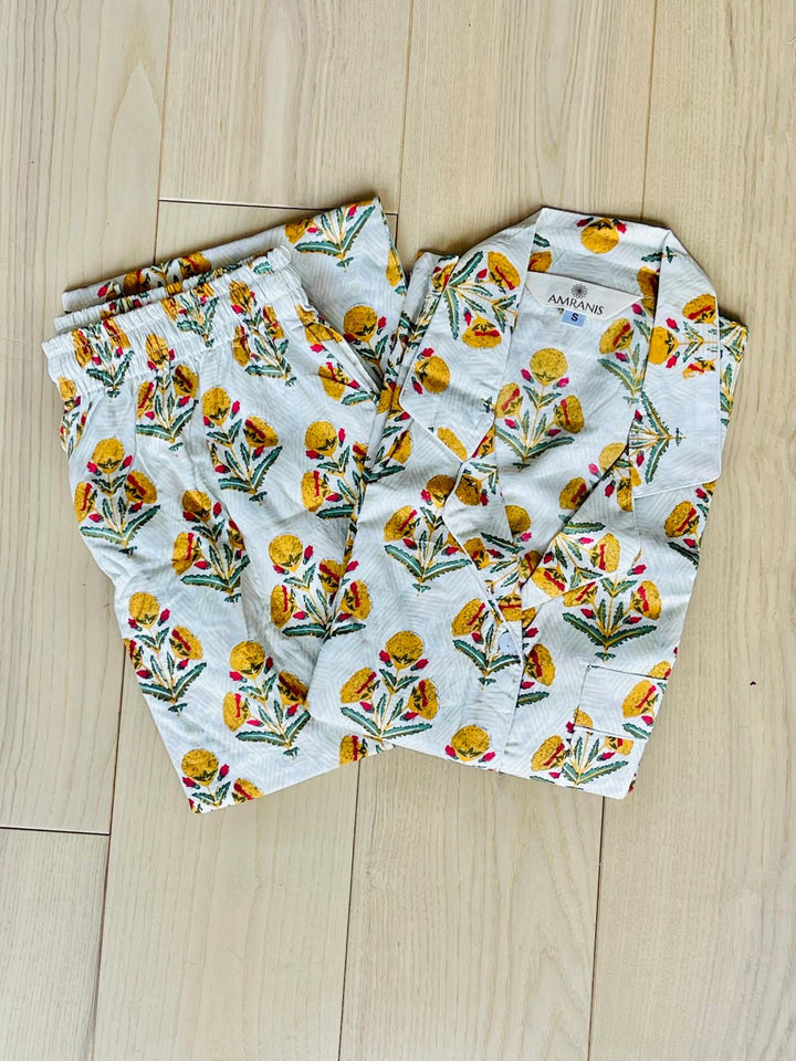 Yellow Floral Pajama Set - Long