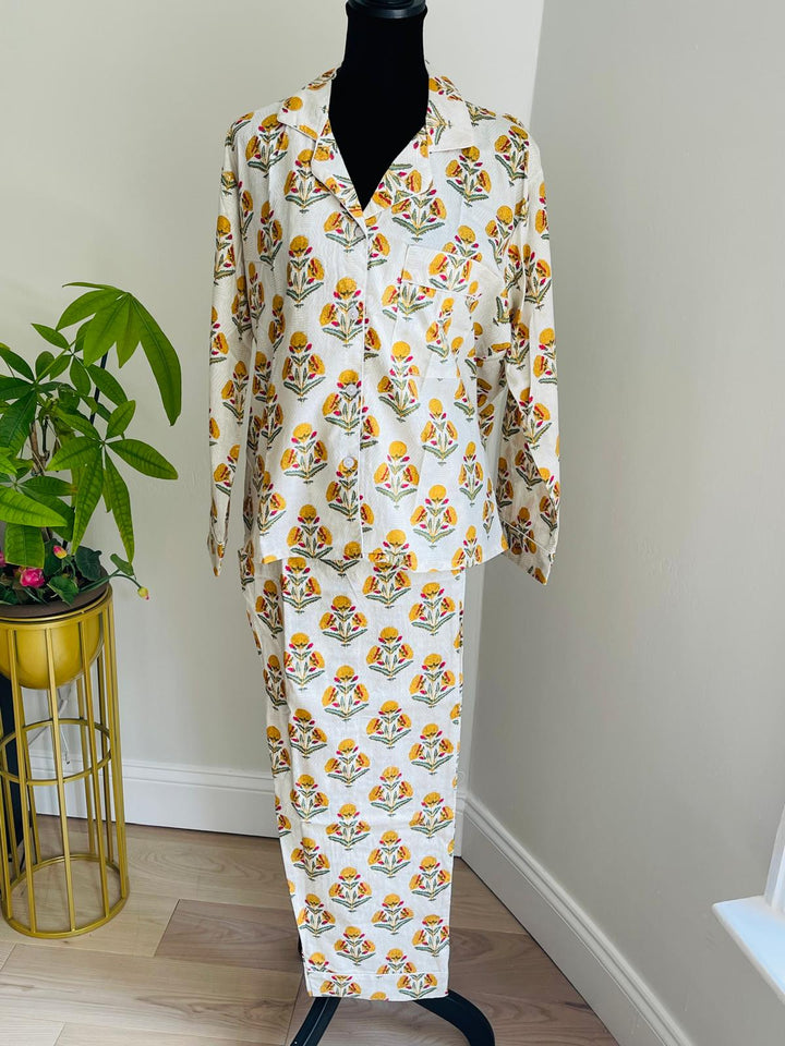 Yellow Floral Pajama Set - Long